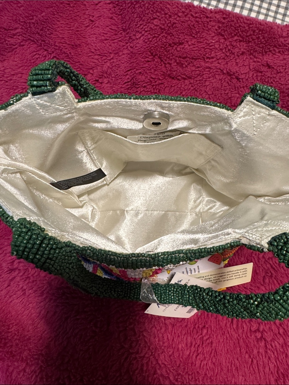 Hand-Beaded Tropical Fruit Tote in Green and Multicolor - Picture 4 of 9